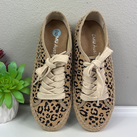 NWOB Emu Australia Agonis Espadrille Sneakers Leopard Beige Canvas Shoes 6 - Picture 5 of 12